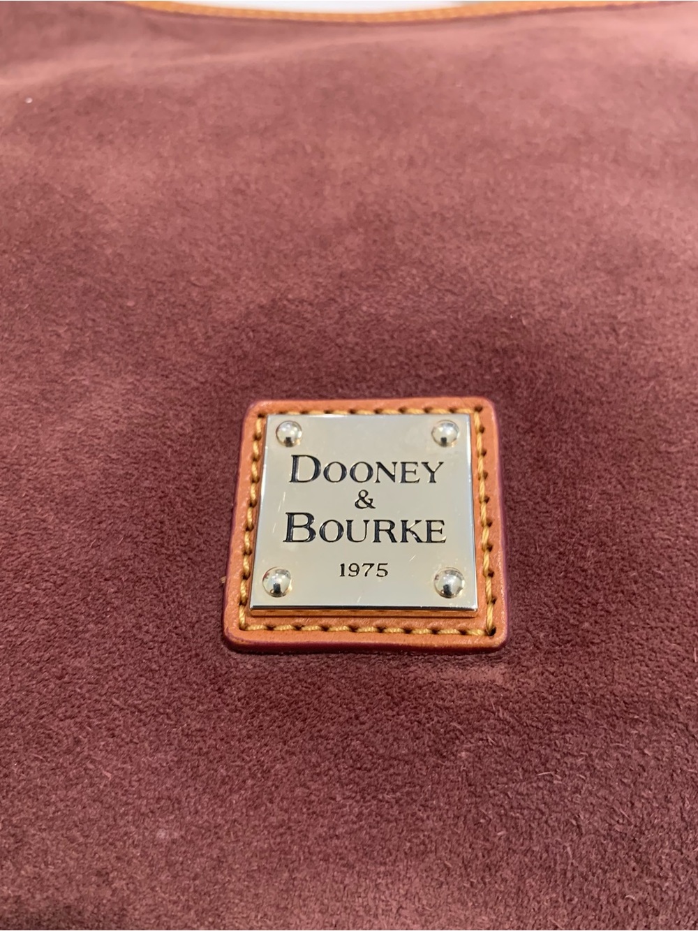 Dooney & Bourke Suede Leather Shoulder Hobo Bag, Brown Wine Slouch Tan Trim - Picture 5 of 14